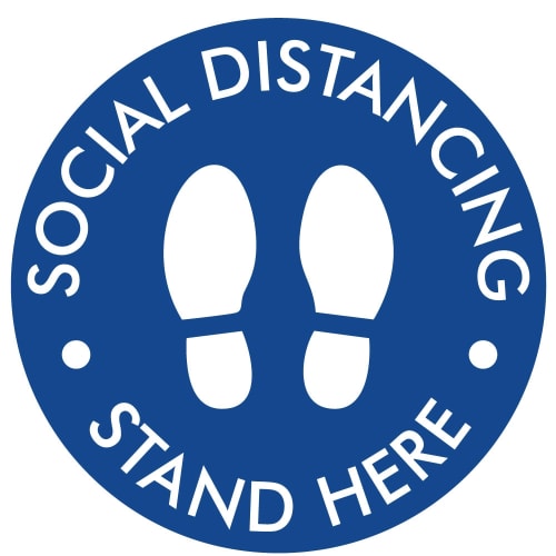 Social Distancing Floor Sticker, 12 in Diameter, Blue & White
